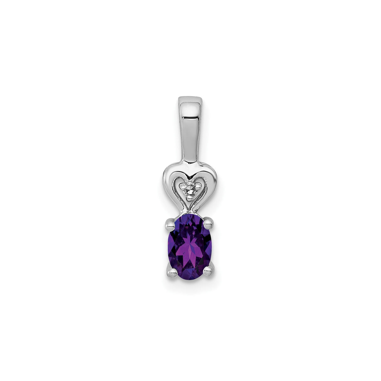 Sterling Silver Heart Pendant with Oval Amethyst and Diamond Accent