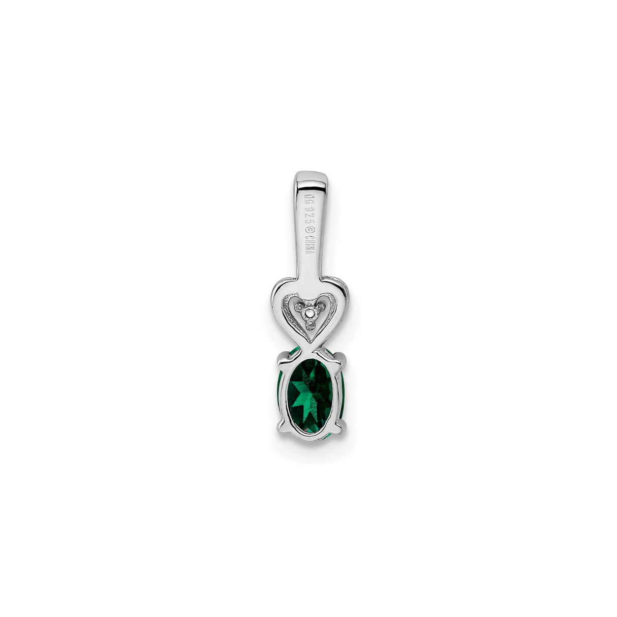 Sterling Silver Heart Pendant with Lab Created Emerald and Diamond Accents
