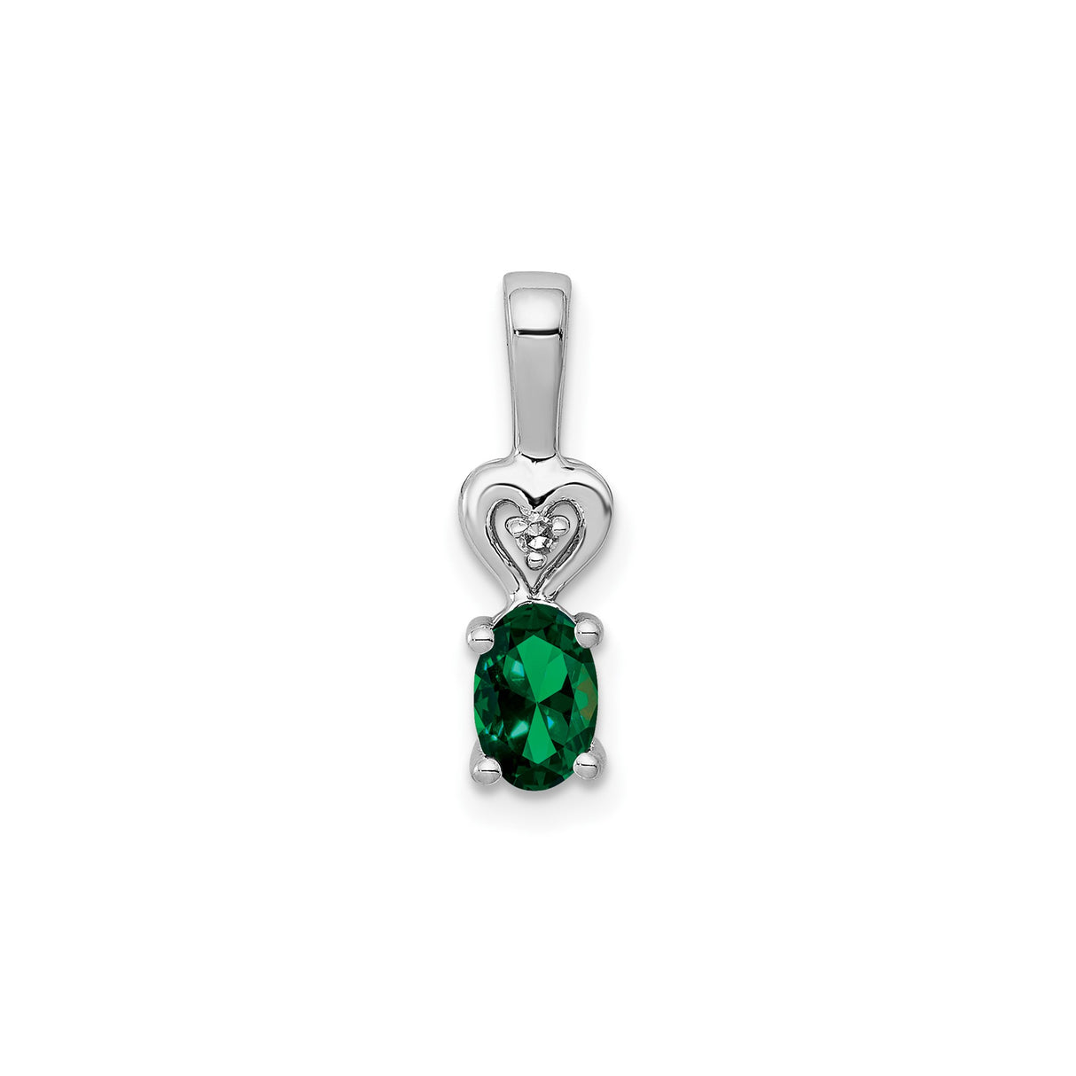 Sterling Silver Heart Pendant with Lab Created Emerald and Diamond Accents