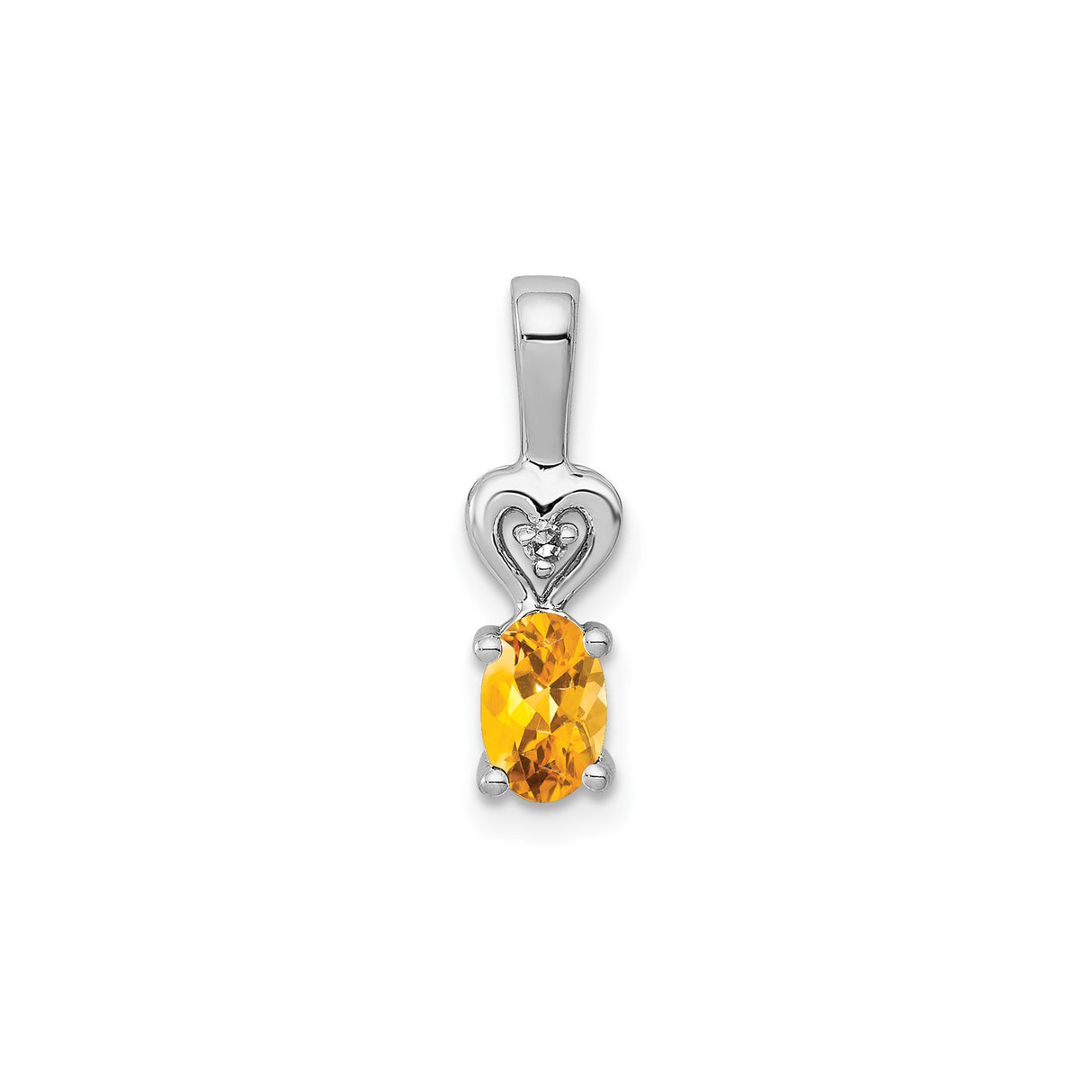 Sterling Silver Heart Pendant with Oval Citrine and Diamond Accents, Romantic Jewelry for Women