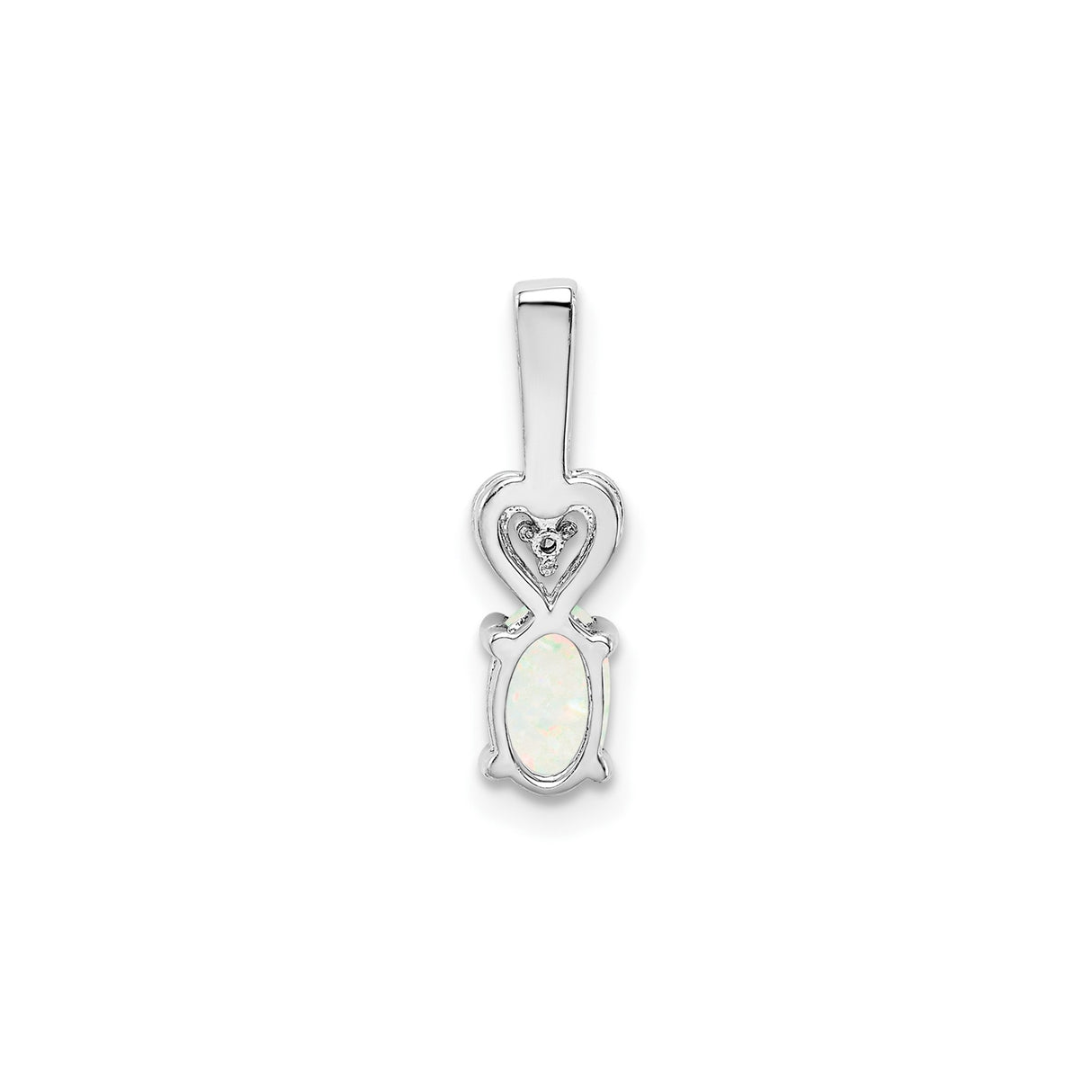 Sterling Silver Heart Pendant with Oval Lab Created White Opal and Diamond Accent