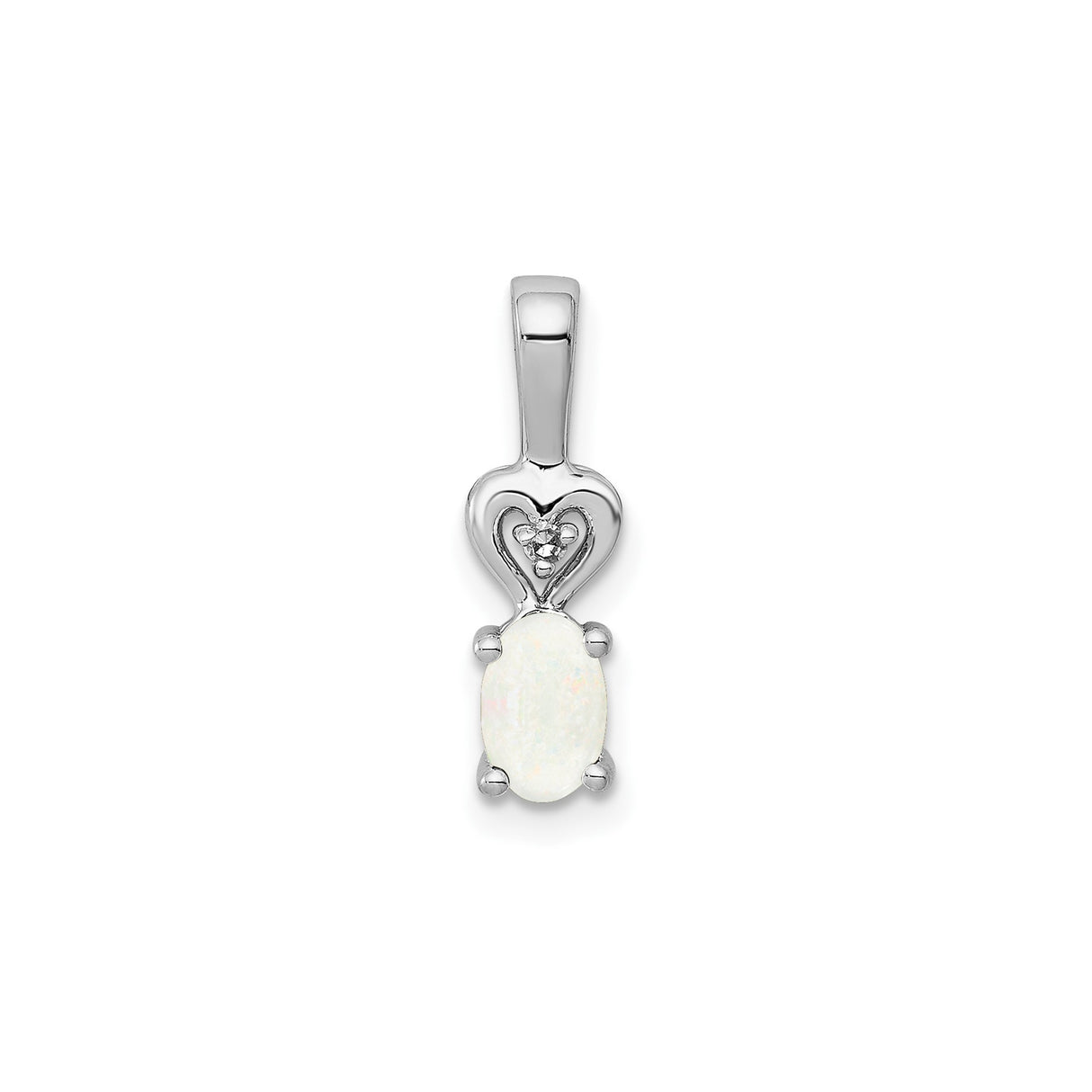 Sterling Silver Heart Pendant with Oval Lab Created White Opal and Diamond Accent
