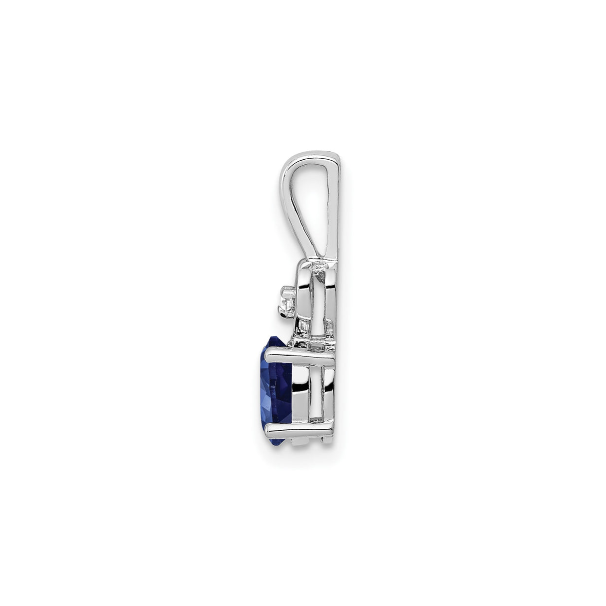Sterling Silver Heart Pendant with Oval Lab Created Sapphire and Diamond Accents