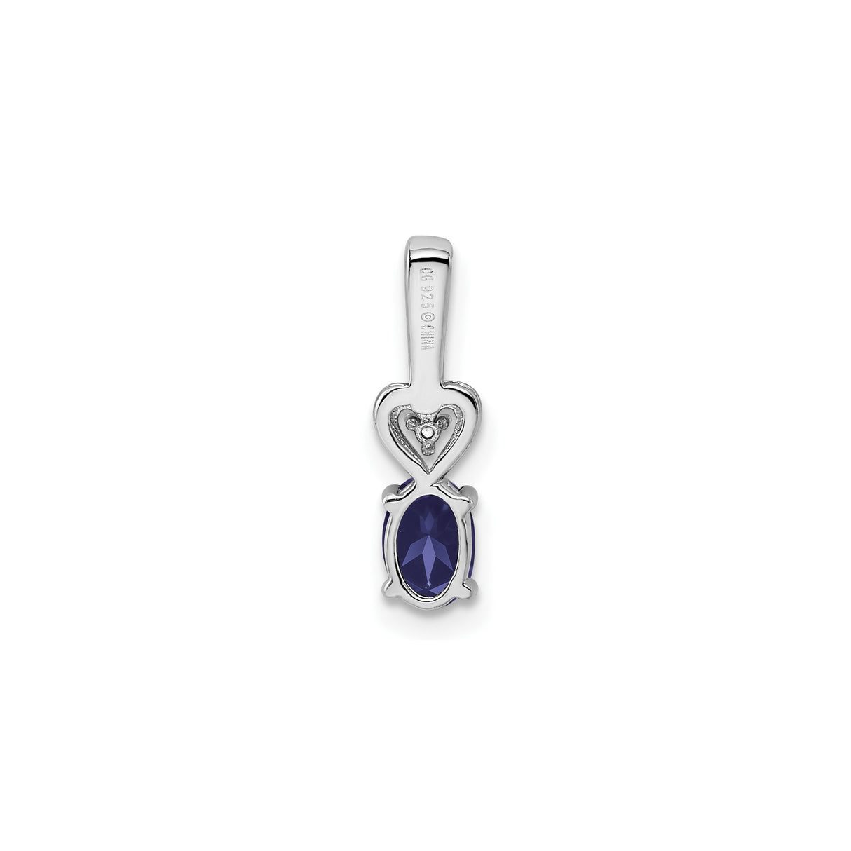 Sterling Silver Heart Pendant with Oval Lab Created Sapphire and Diamond Accents