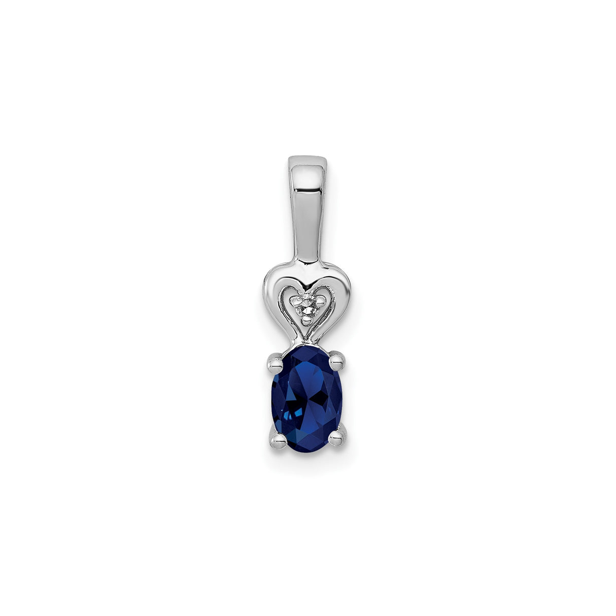 Sterling Silver Heart Pendant with Oval Lab Created Sapphire and Diamond Accents