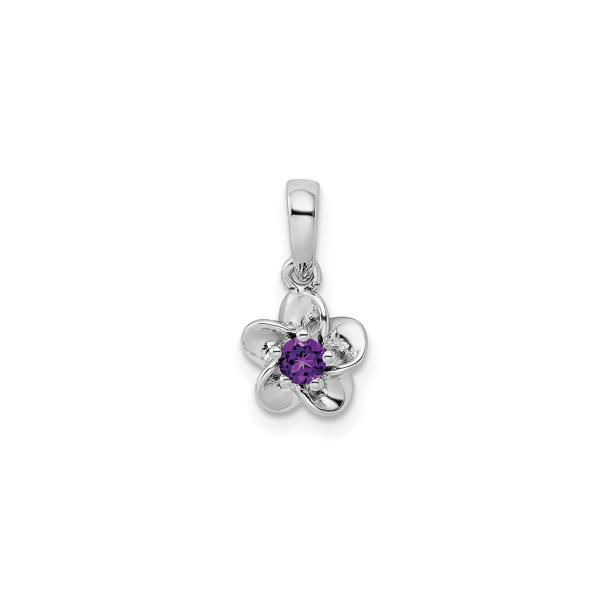 Sterling Silver Flower Pendant with Round Amethyst Center and Six-Petal Floral Design