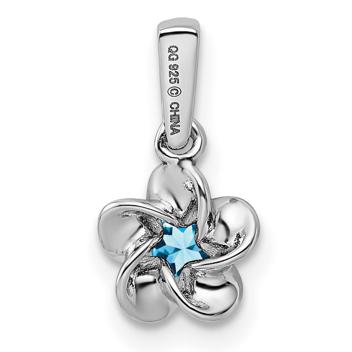 Floral Blue Topaz Charm Pendant in Real 925 Sterling Silver