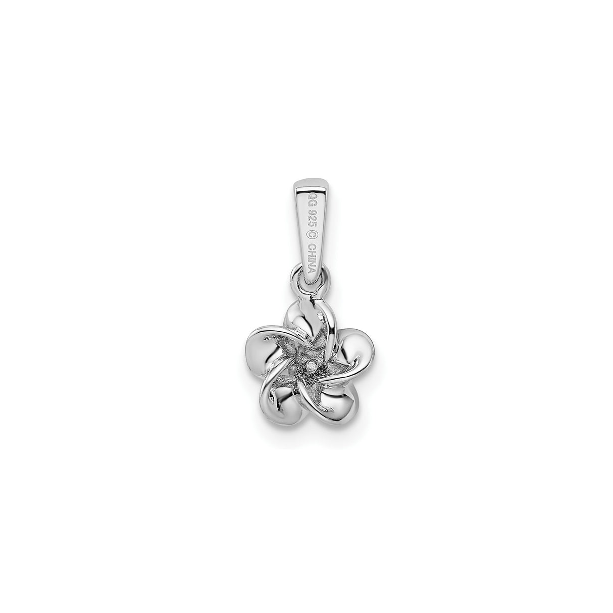 Sterling Silver Floral Pendant with Diamond Center Accent, Five Petal Flower Design for Women