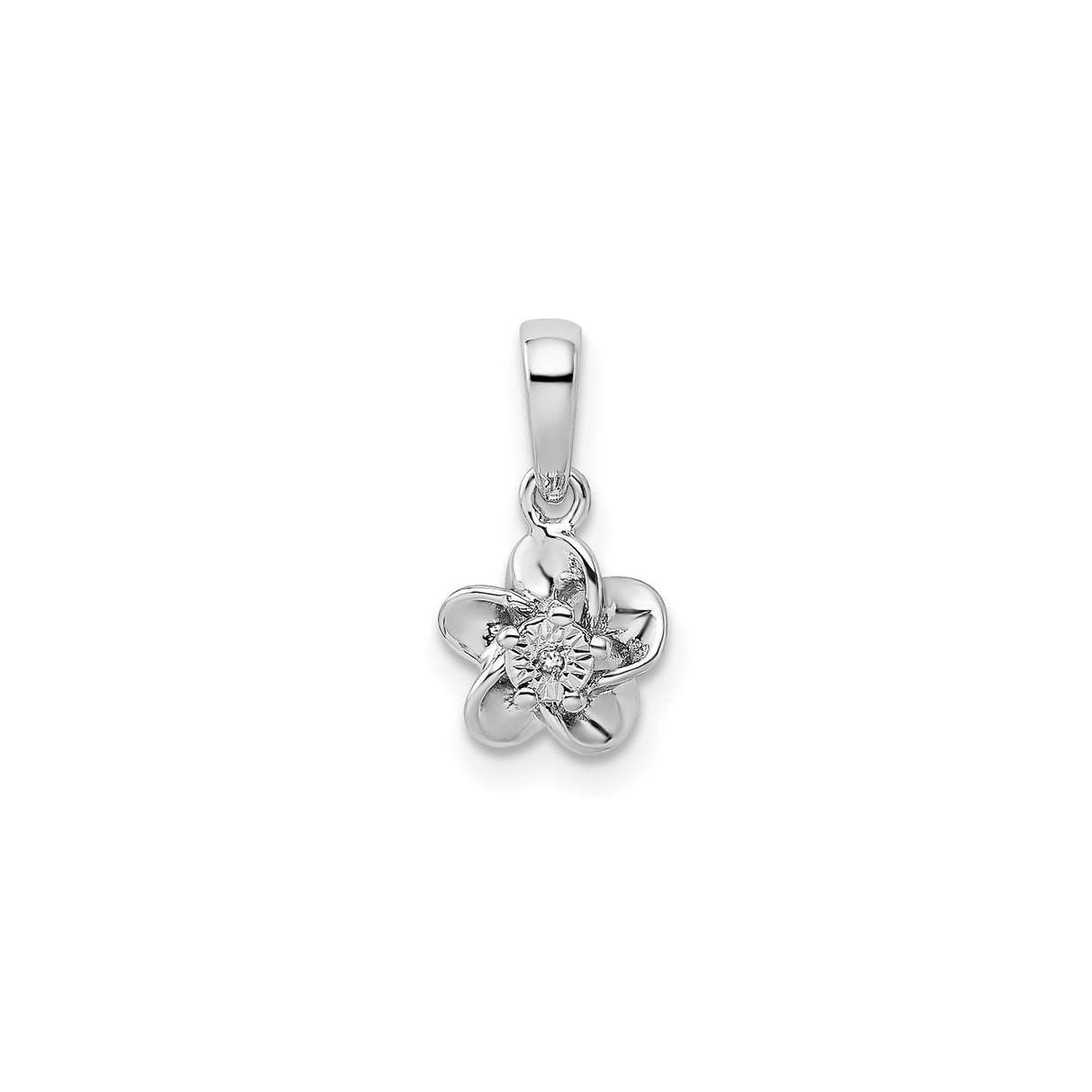 Sterling Silver Floral Pendant with Diamond Center Accent, Five Petal Flower Design for Women