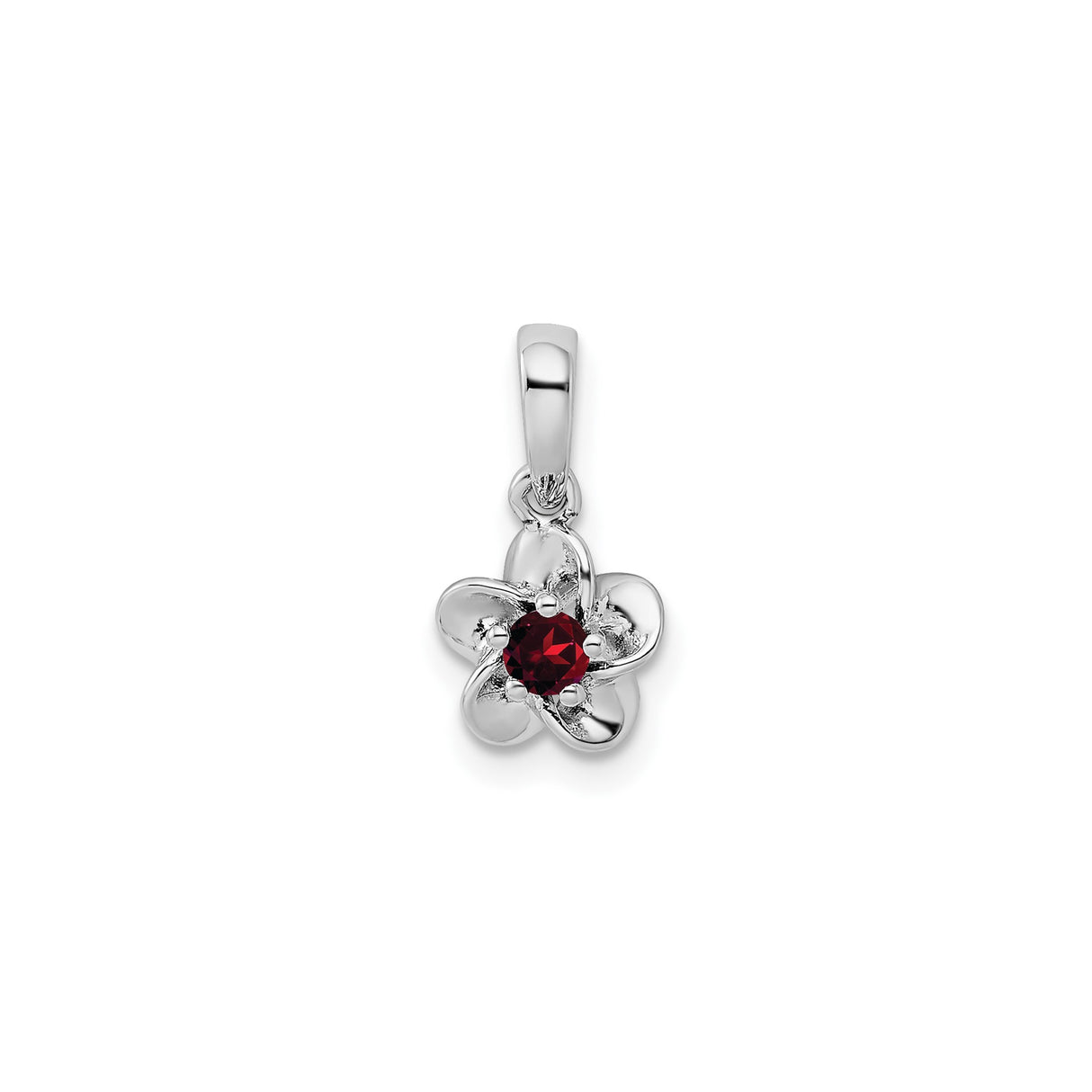Sterling Silver Flower Pendant with Garnet, Six Petal Floral Design, Botanical Jewelry for Women