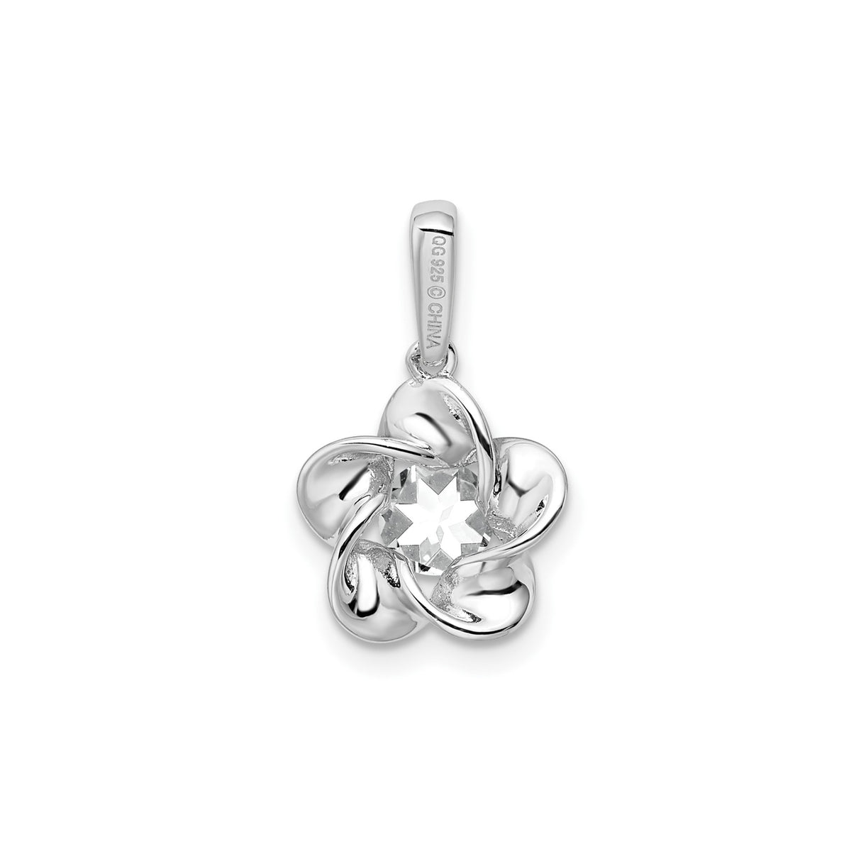 Sterling Silver Flower Pendant with White Topaz, Five Petal Blossom Design for Women