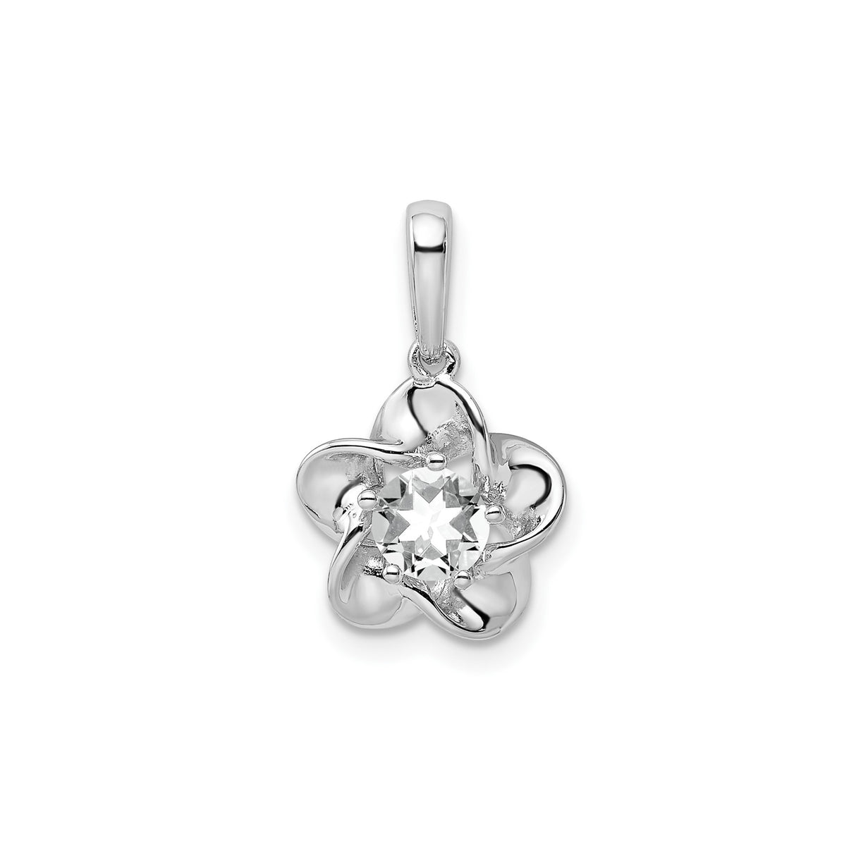 Sterling Silver Flower Pendant with White Topaz, Five Petal Blossom Design for Women