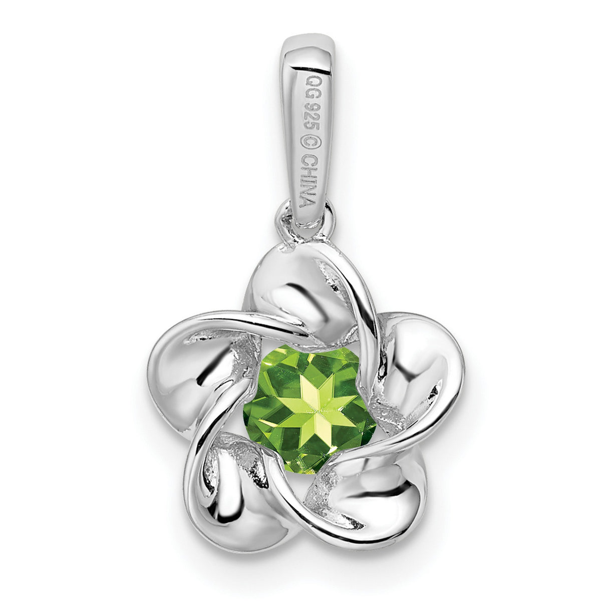 Floral Peridot Charm Pendant in Real 925 Sterling Silver