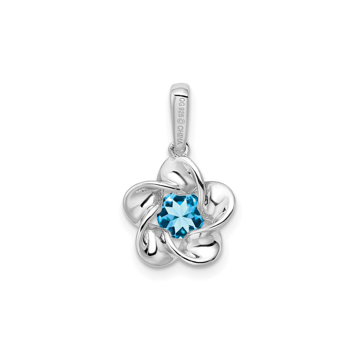 Sterling Silver Flower Pendant with Swiss Blue Topaz, Petal-Inspired Botanical Design