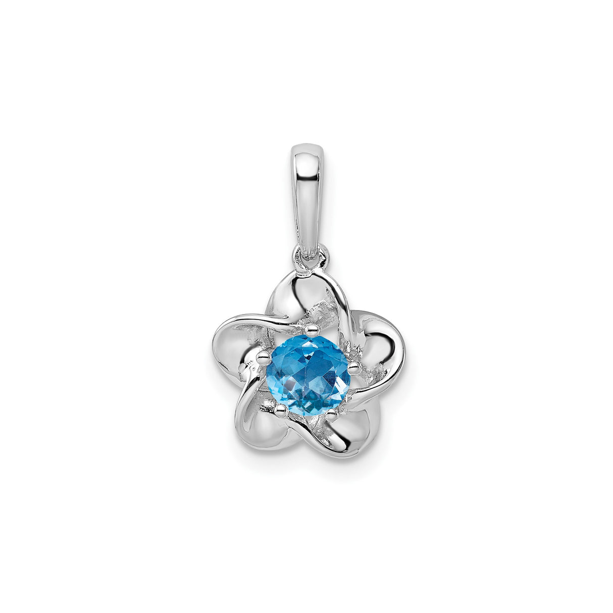 Sterling Silver Flower Pendant with Swiss Blue Topaz, Petal-Inspired Botanical Design
