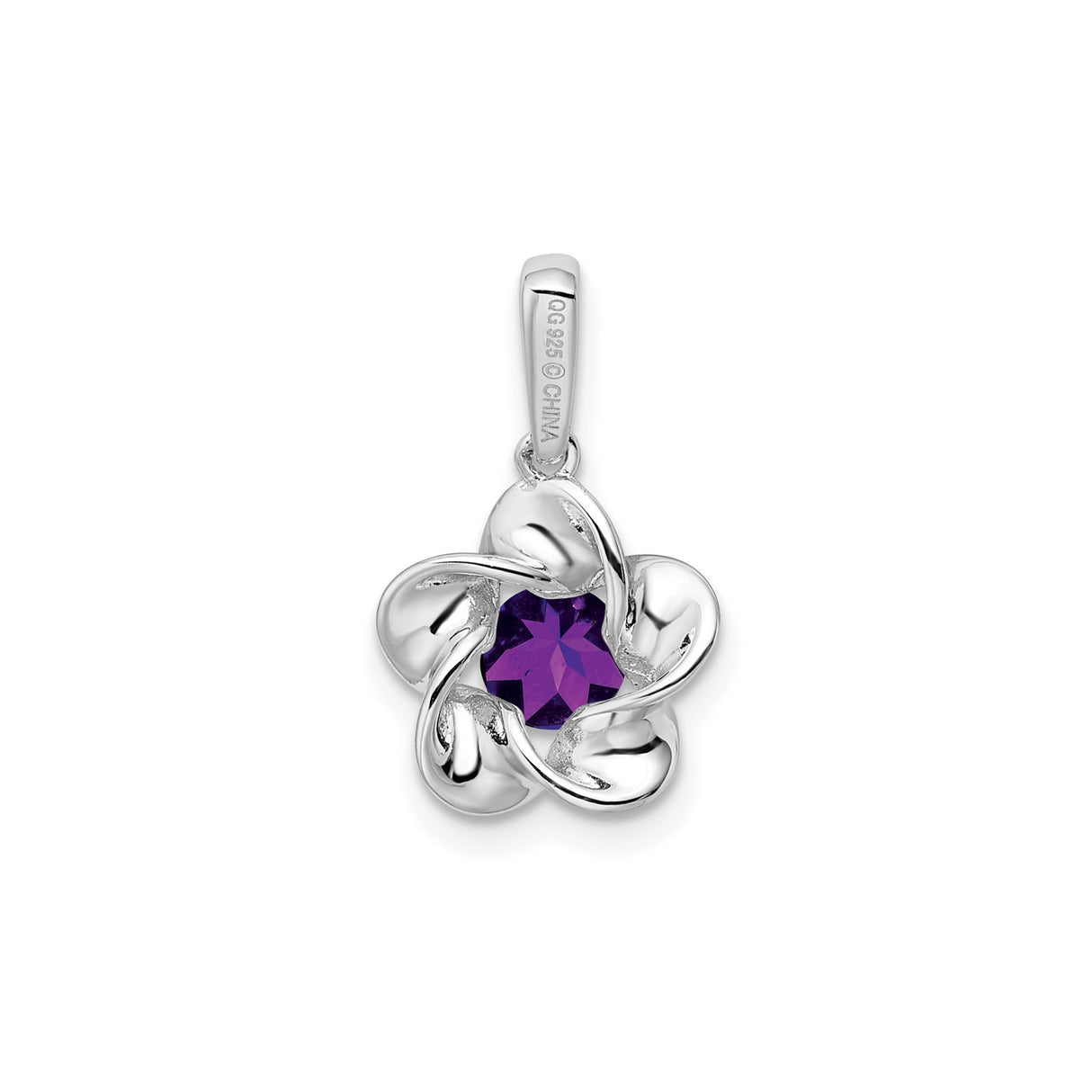 Sterling Silver Flower Pendant with Round Cut Amethyst, Feminine Floral Design for Women