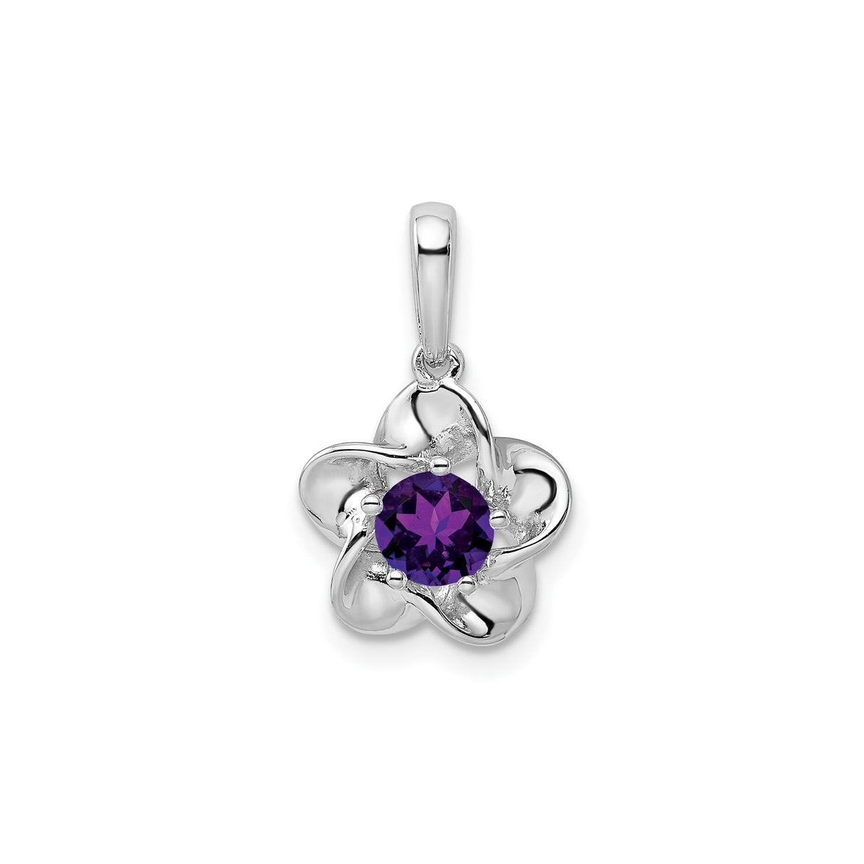 Sterling Silver Flower Pendant with Round Cut Amethyst, Feminine Floral Design for Women