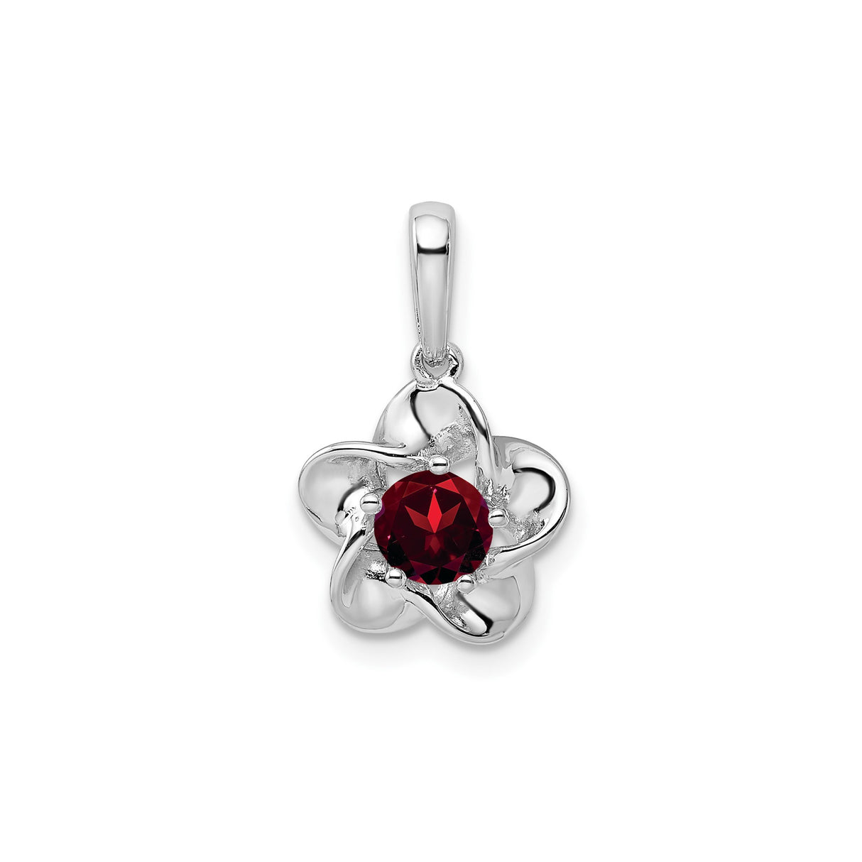 Sterling Silver Flower Pendant with Garnet, Romantic Floral Design for Women