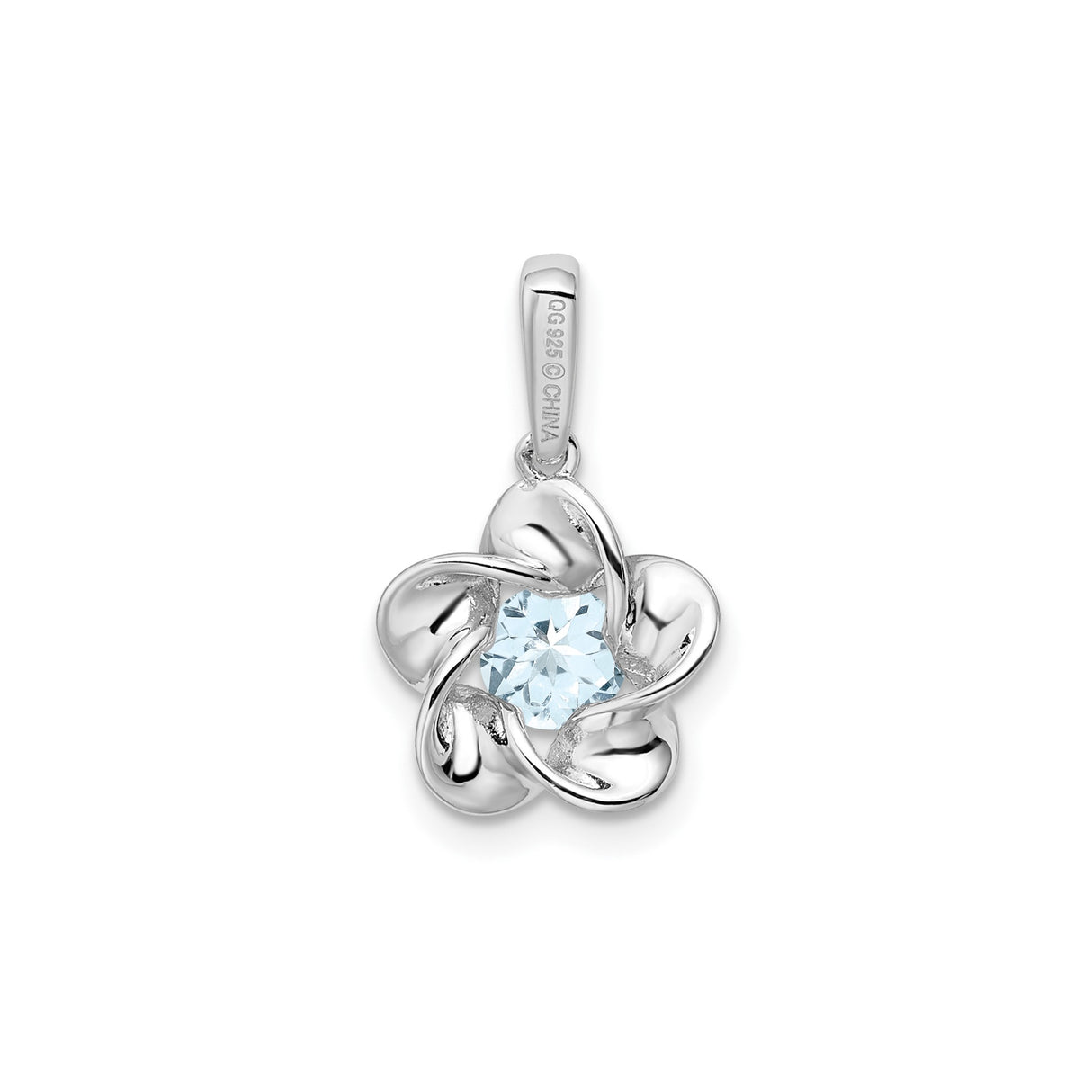 Sterling Silver Flower Pendant with Aquamarine, Petal Design Botanical Jewelry for Women