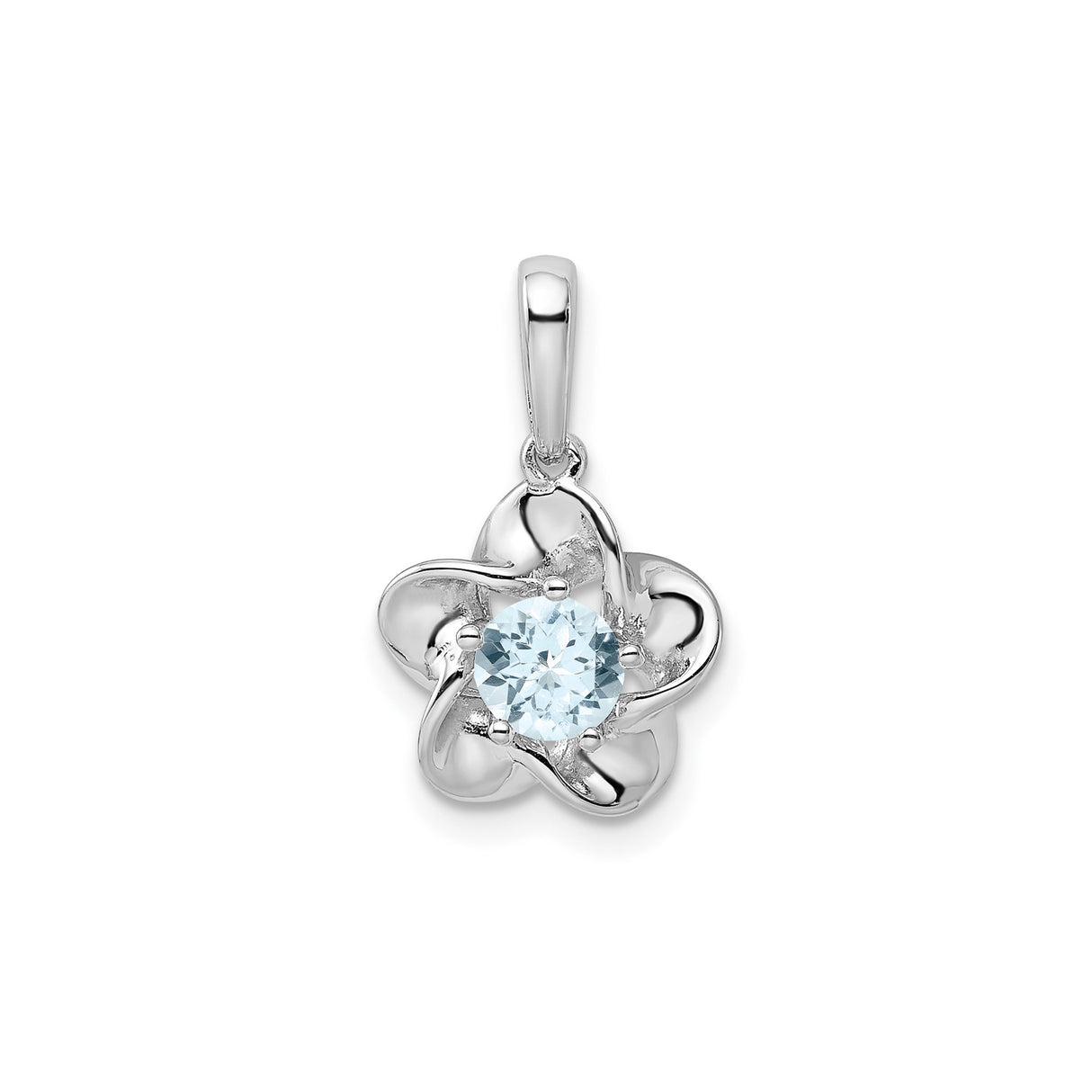 Sterling Silver Flower Pendant with Aquamarine, Petal Design Botanical Jewelry for Women