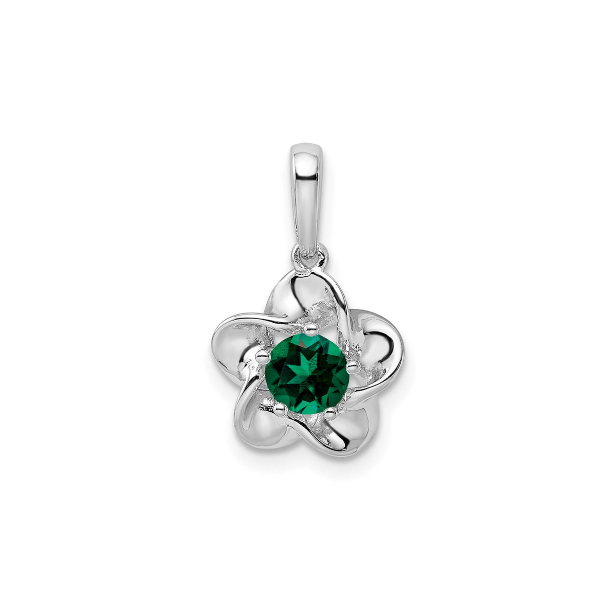 Sterling Silver Flower Pendant with Lab Created Emerald, Open Petal Botanical Design