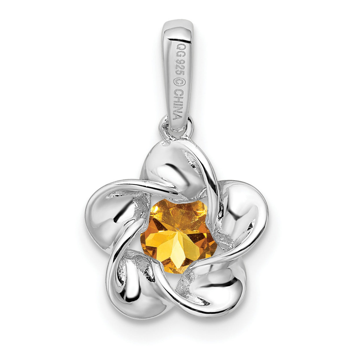 Floral Citrine Charm Pendant in Real 925 Sterling Silver