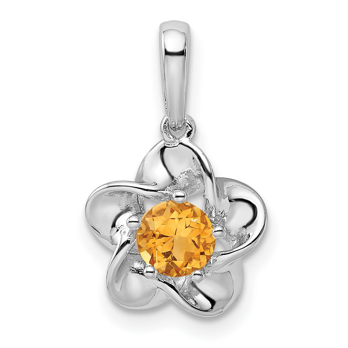Floral Citrine Charm Pendant in Real 925 Sterling Silver