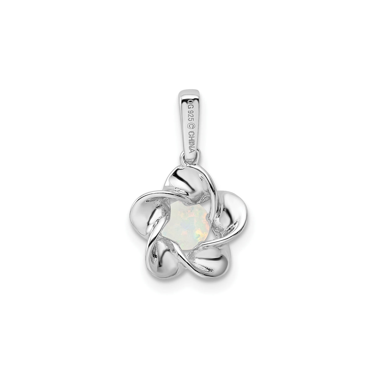 Sterling Silver Pendant with Lab Created Opal, Flower Shaped Nature Inspired Jewelry for Women