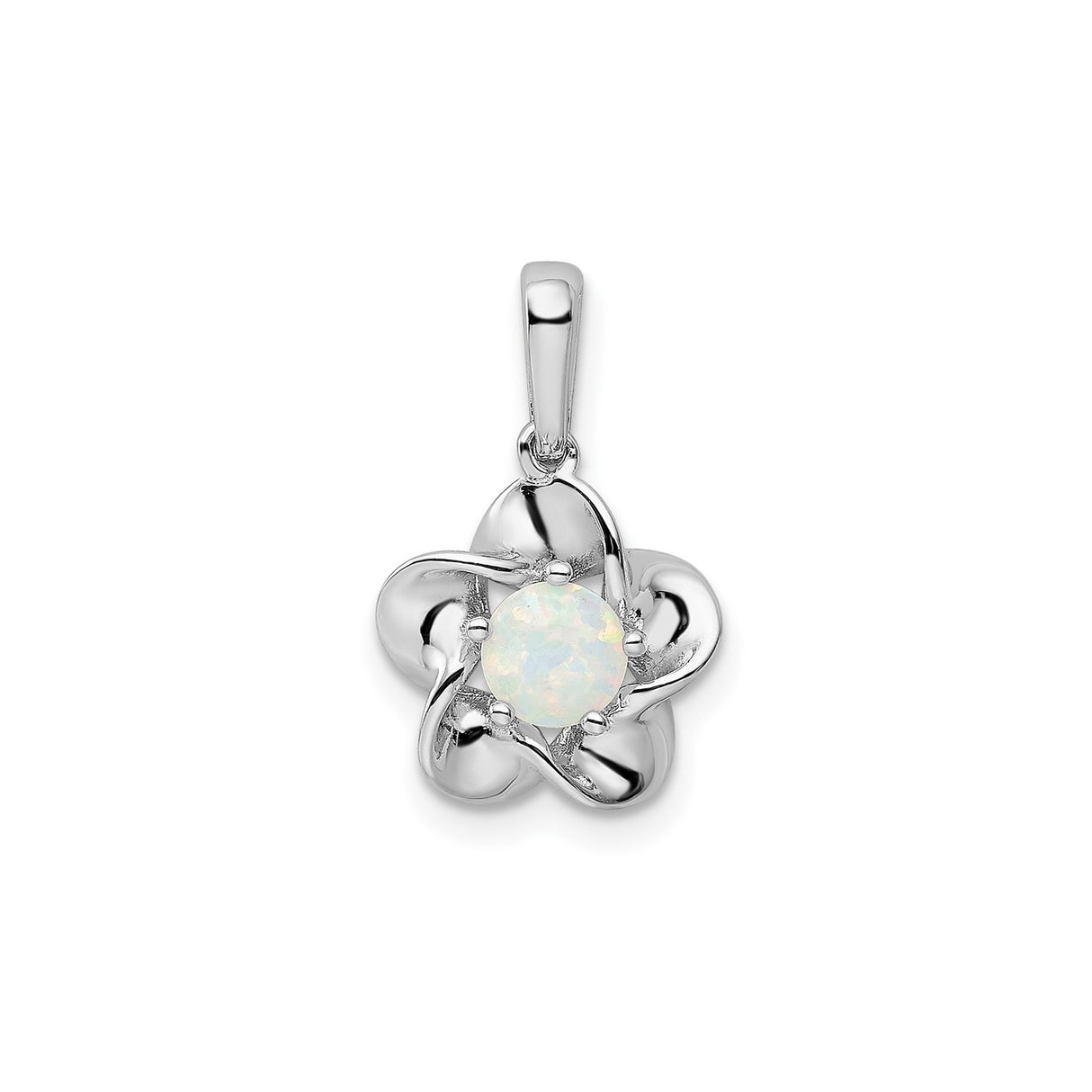 Sterling Silver Pendant with Lab Created Opal, Flower Shaped Nature Inspired Jewelry for Women