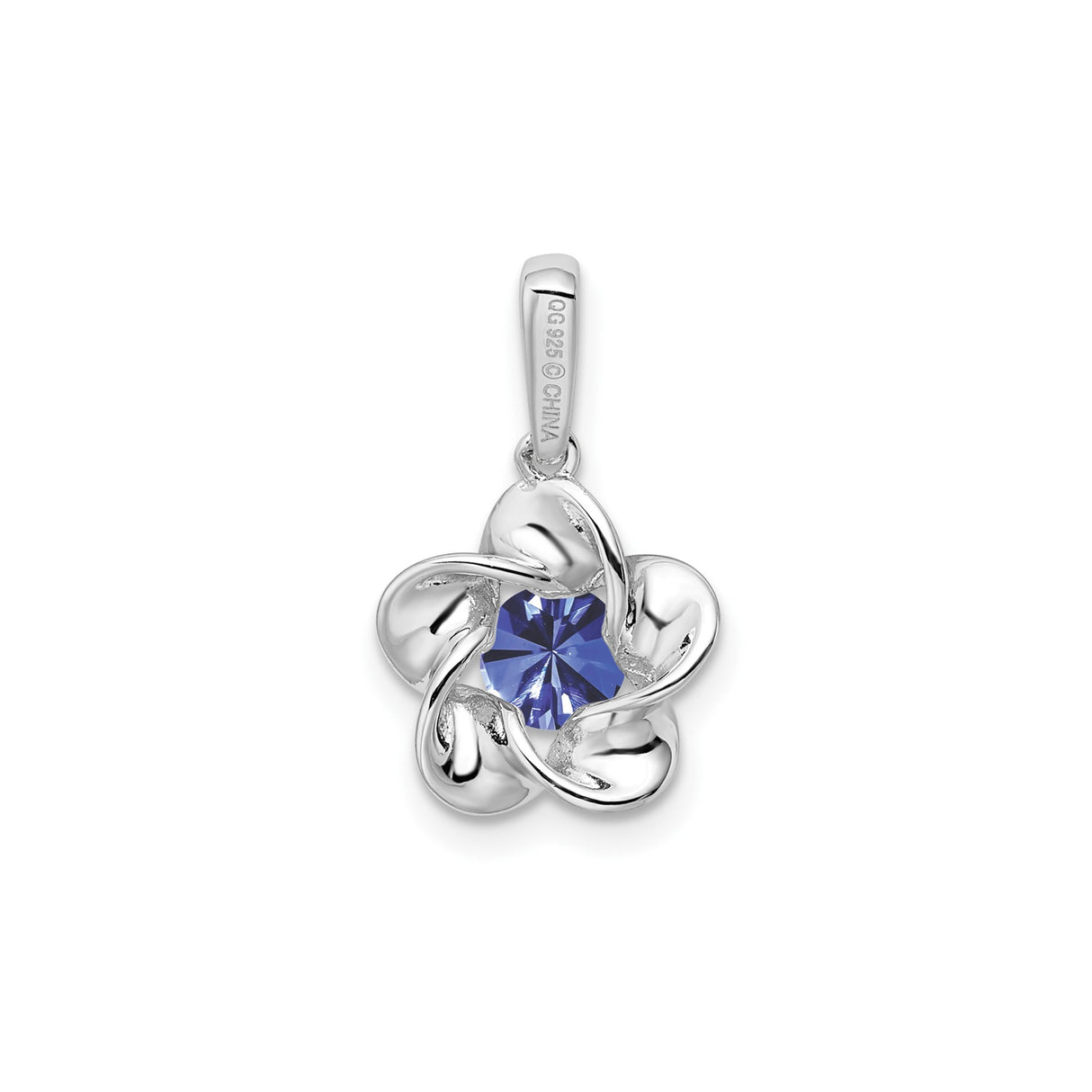 Sterling Silver Flower Pendant with Lab Created Sapphire, Stylized Blossom Design for Women