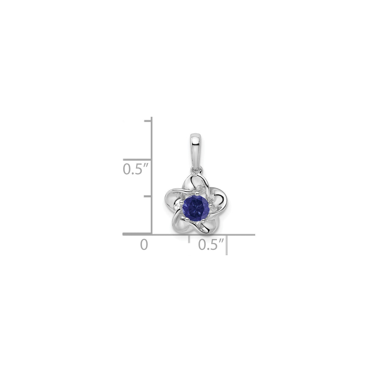 Sterling Silver Flower Pendant with Lab Created Sapphire, Stylized Blossom Design for Women