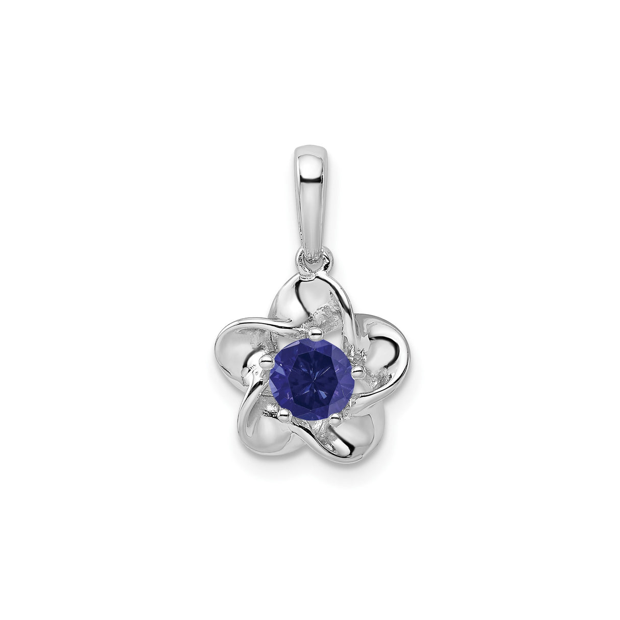 Sterling Silver Flower Pendant with Lab Created Sapphire, Stylized Blossom Design for Women
