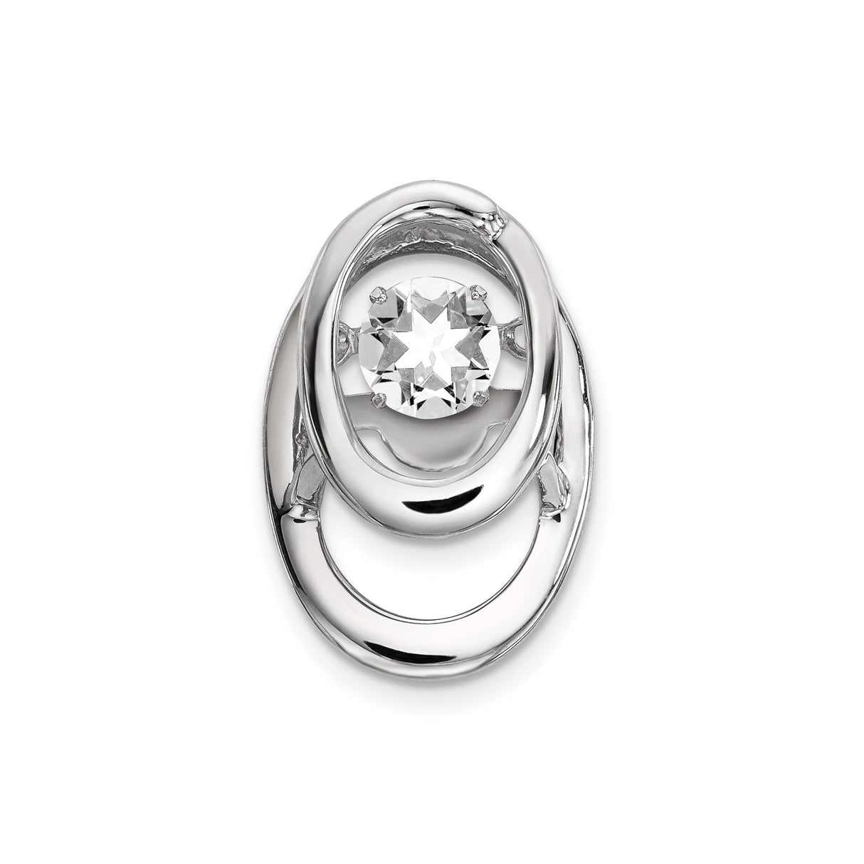 Sterling Silver Oval Pendant with Cubic Zirconia Center, Modern Minimalist Design for Women