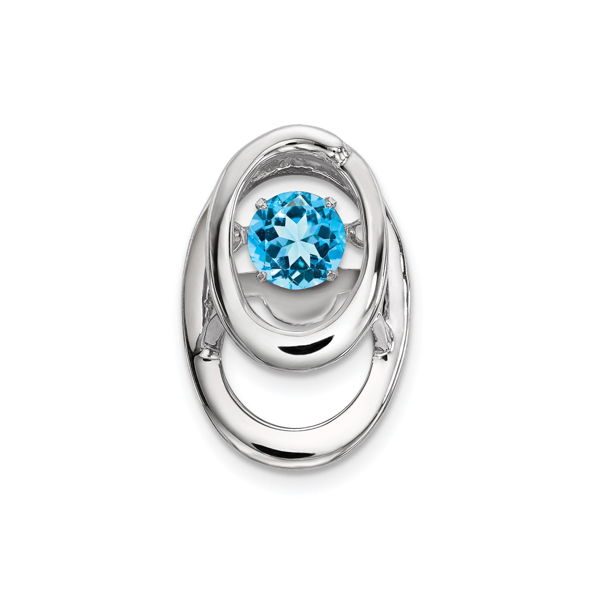 Sterling Silver Pendant with Swiss Blue Topaz, Double Oval Design, Modern Abstract Style