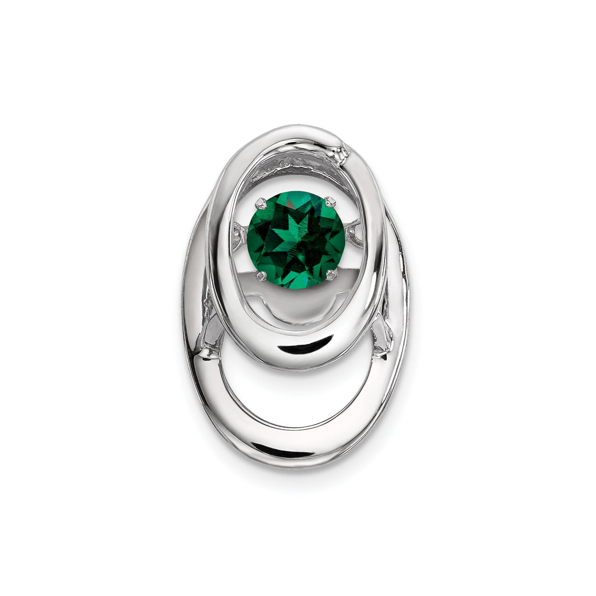 Sterling Silver Pendant with Emerald, Modern Double Oval Design for Women