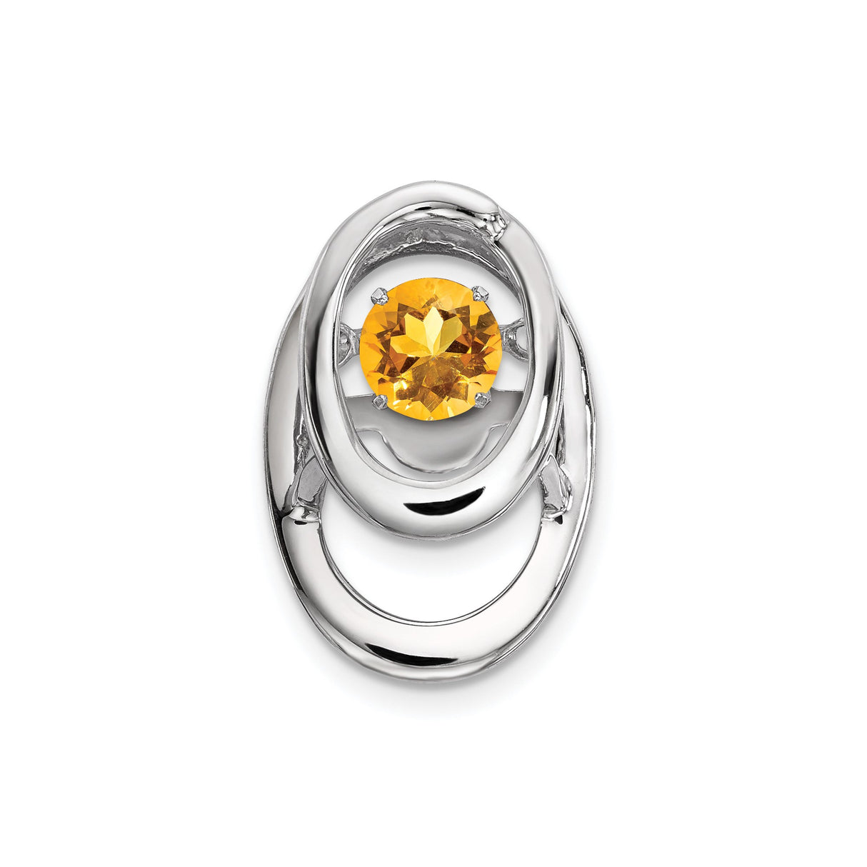 Sterling Silver Citrine Pendant with Oval Gemstone and Double Loop Design