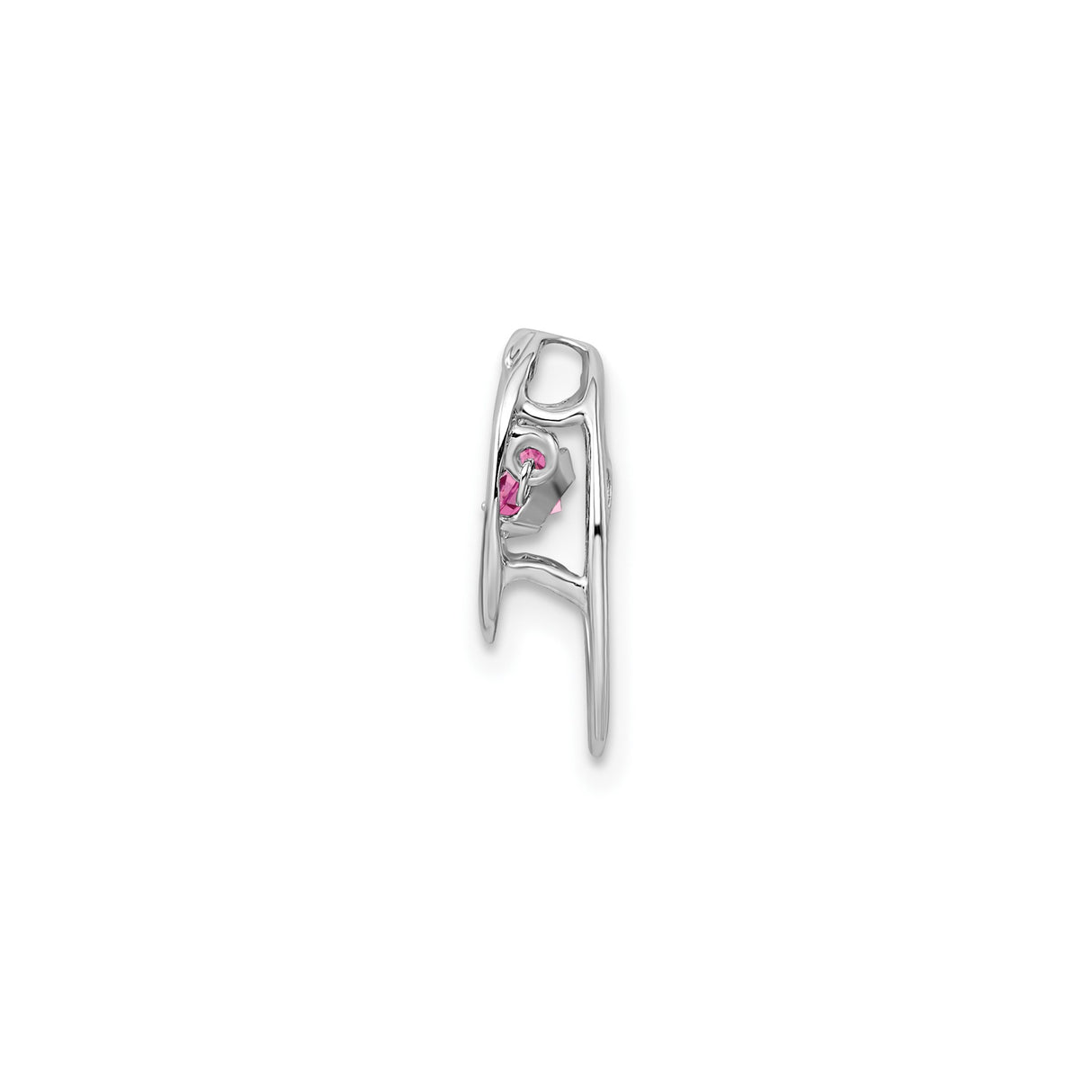 Sterling Silver Oval Pendant with Pink Cubic Zirconia, Abstract Minimalist Design