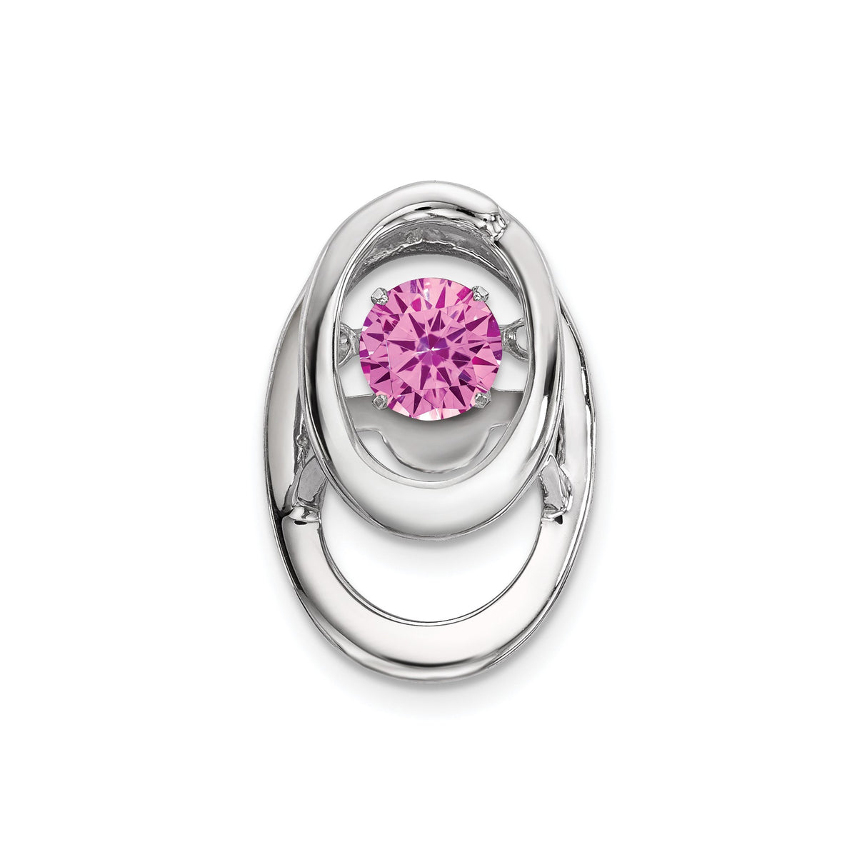 Sterling Silver Oval Pendant with Pink Cubic Zirconia, Abstract Minimalist Design