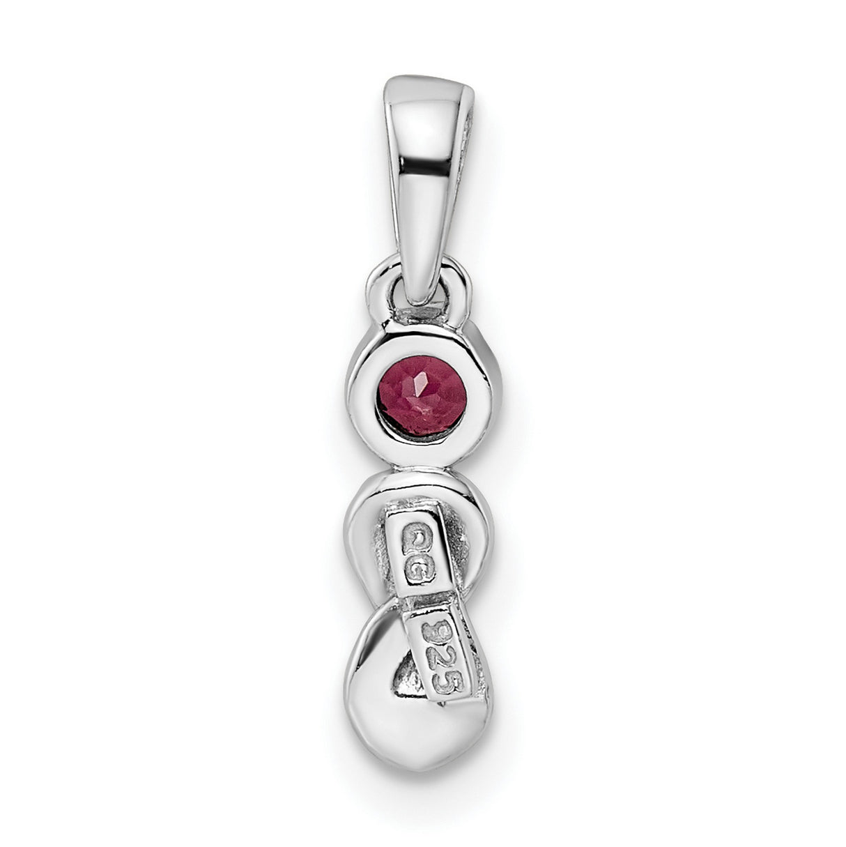 Sterling Silver Pendant with Rhodolite Garnet, Twist Design, Feminine and Romantic Style
