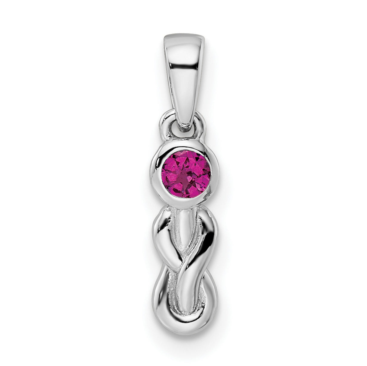 Sterling Silver Pendant with Rhodolite Garnet, Twist Design, Feminine and Romantic Style