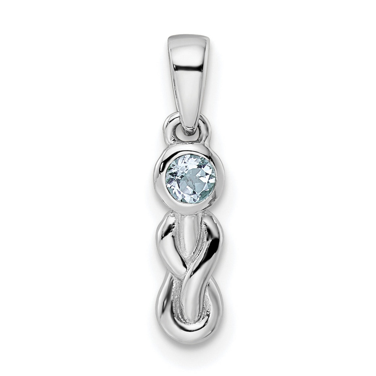 Sterling Silver Infinity Pendant with Aquamarine and Twisting Knot Design