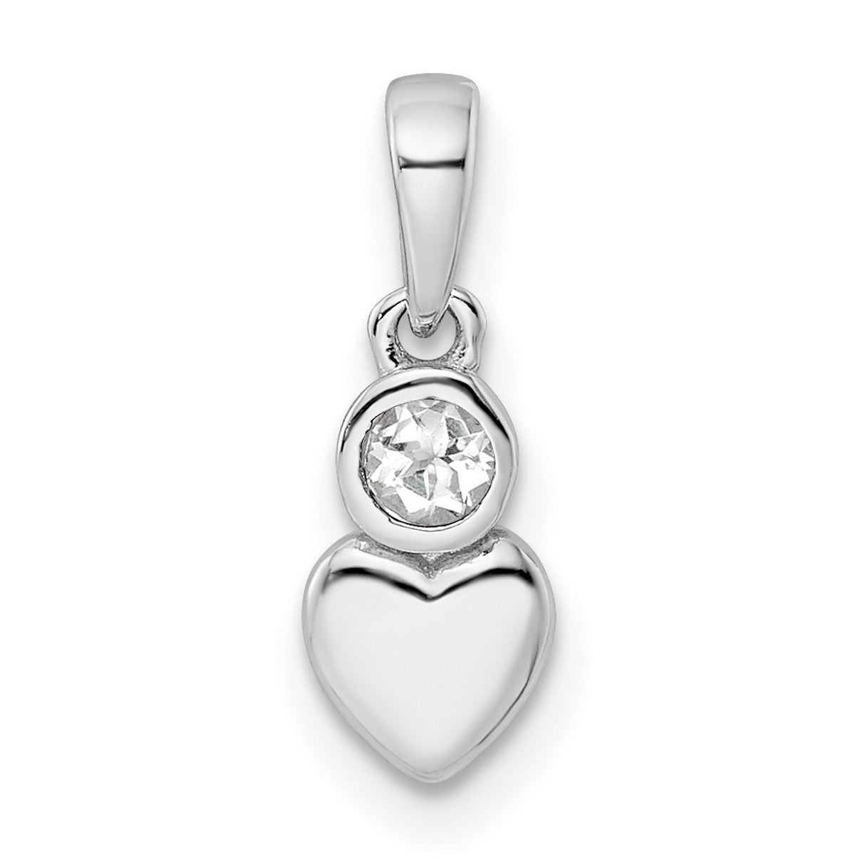 Sterling Silver Heart Pendant with White Topaz, Polished Love Symbol Jewelry for Women