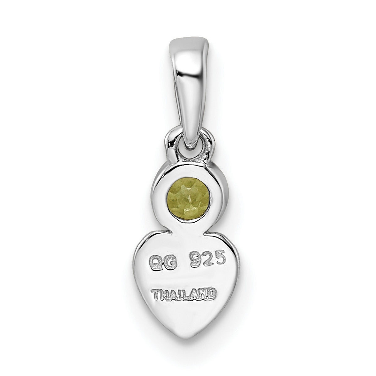 Sterling Silver Heart Pendant with Peridot, Polished Romantic Minimalist Jewelry for Women