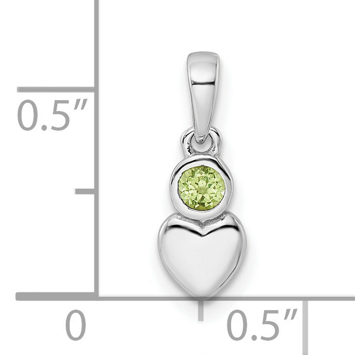 Sterling Silver Heart Pendant with Peridot, Polished Romantic Minimalist Jewelry for Women