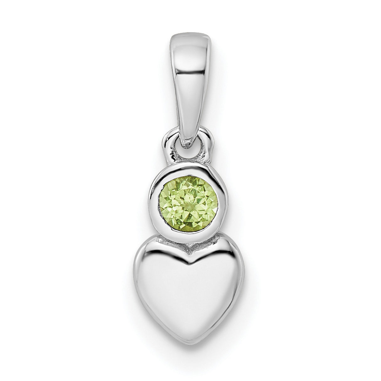 Sterling Silver Heart Pendant with Peridot, Polished Romantic Minimalist Jewelry for Women