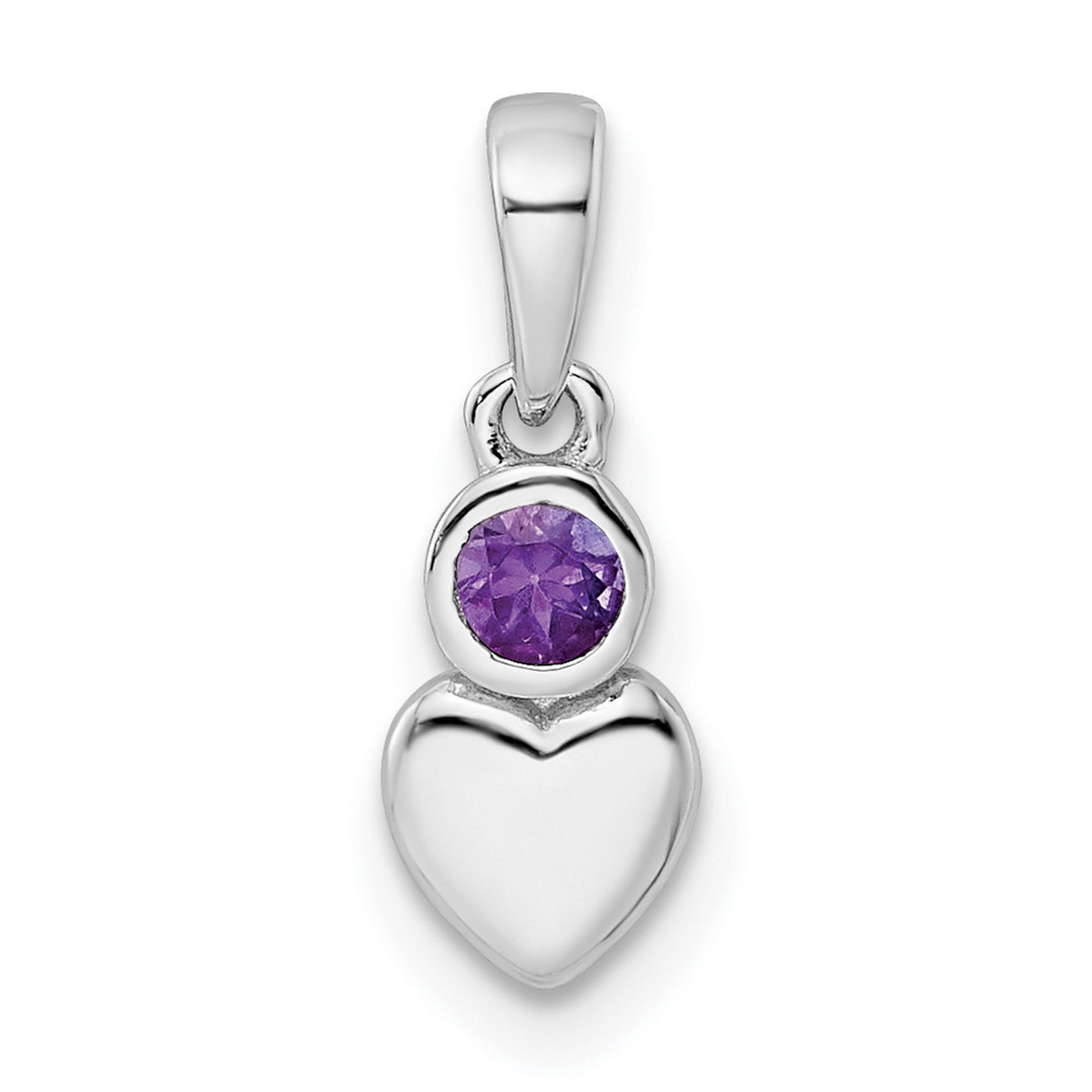 Sterling Silver Heart Pendant with Amethyst Gemstone, Romantic and Minimalist Design