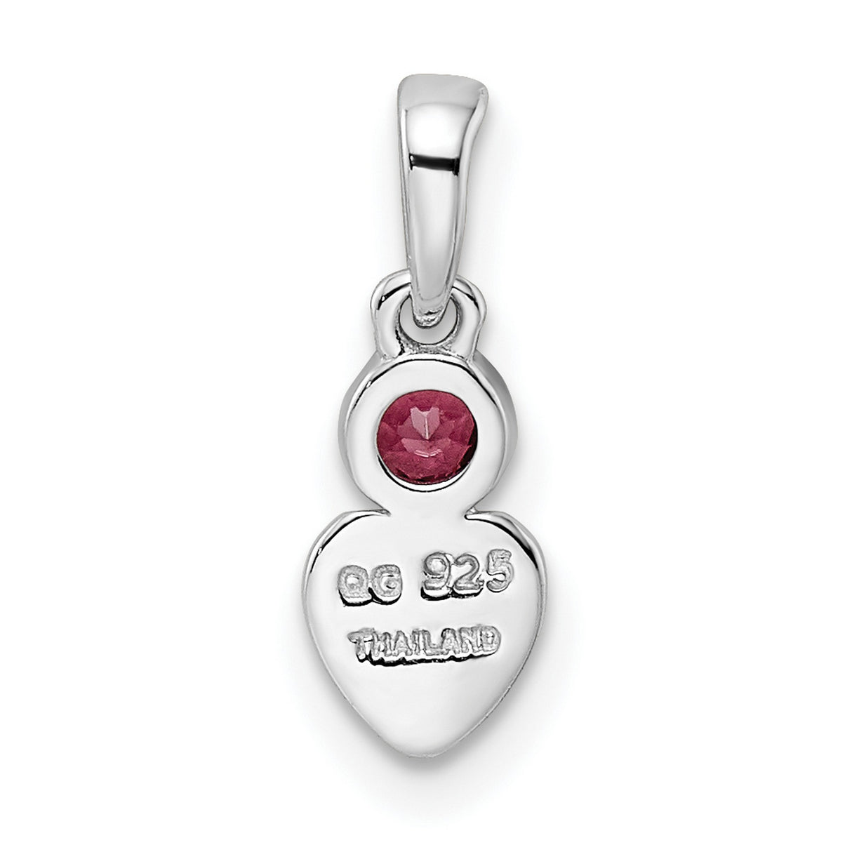 Polished Rhodolite Garnet Heart Charm Pendant in Real 925 Sterling Silver
