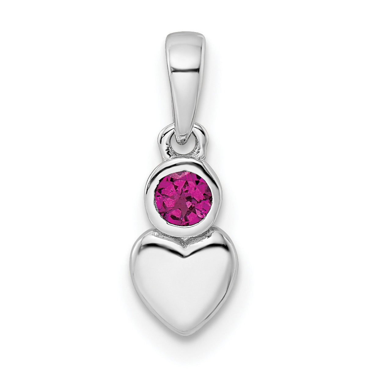 Polished Rhodolite Garnet Heart Charm Pendant in Real 925 Sterling Silver