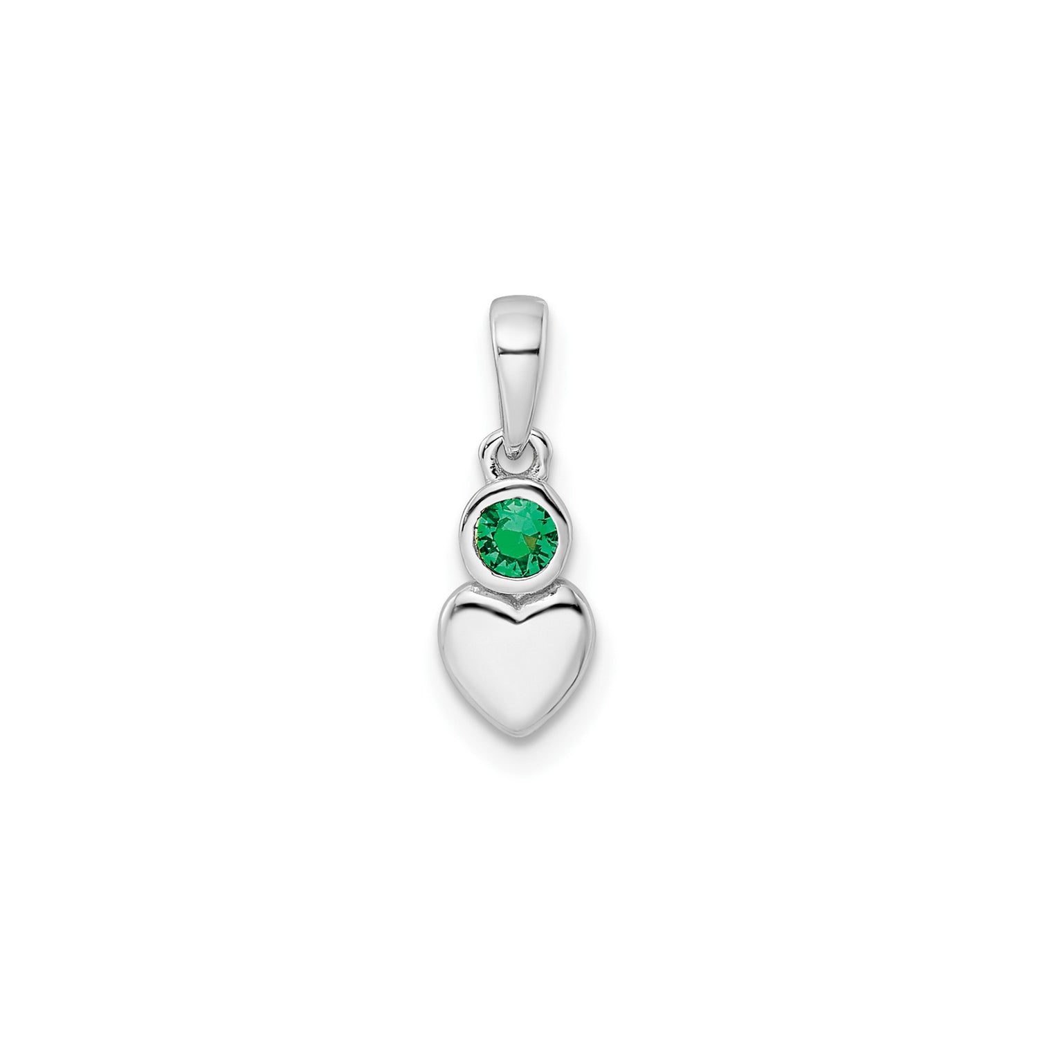 Sterling Silver Heart Pendant with Lab Created Emerald, Romantic May Birthstone Jewelry