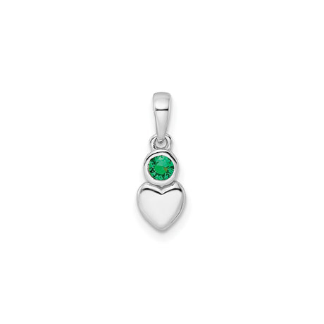 Sterling Silver Heart Pendant with Lab Created Emerald, Romantic May Birthstone Jewelry